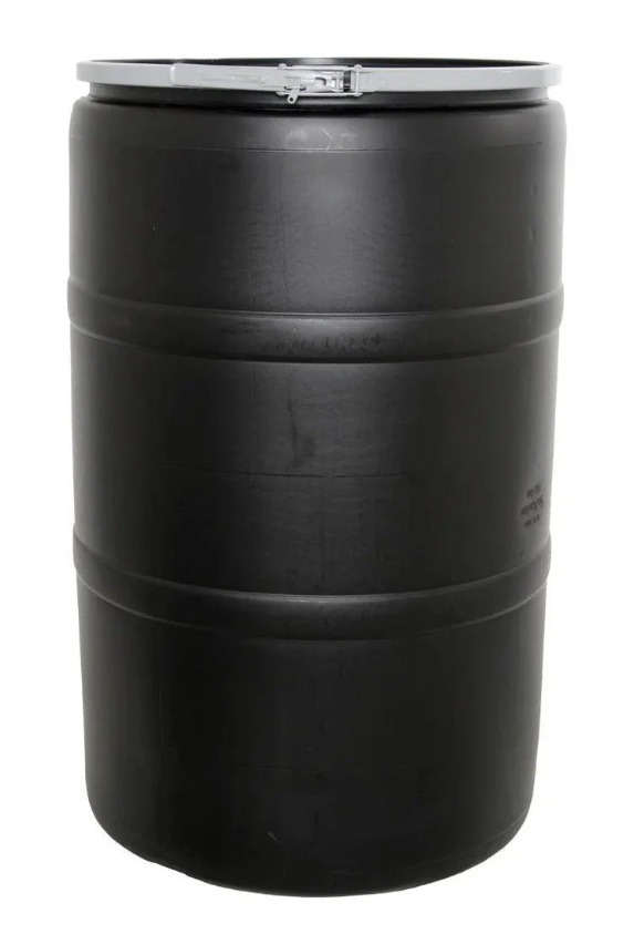 Black Plastic 55gal Drum w/ White Lid (N055)